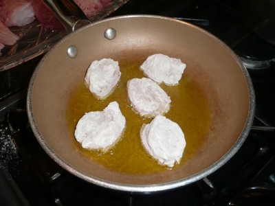 ... floured cod pieces in hot oil - fried burbot recipe!