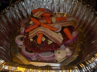 Peppered Garlic Venison Roast ... preparing the venison roast for the oven!